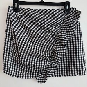 Lulus Black White Gingham Ruffle Mini Skirt Cottagecore Picnic Size M